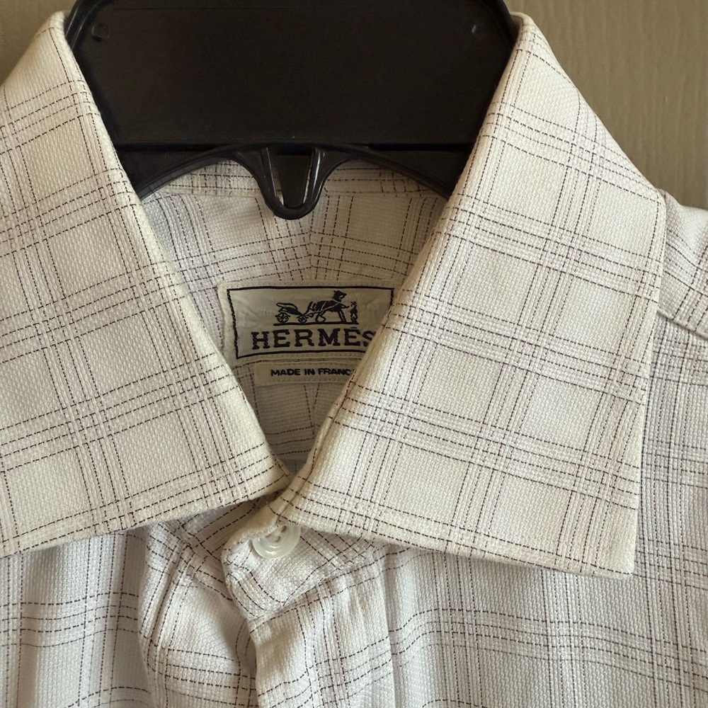Men's Hermes White Checkered Shirt